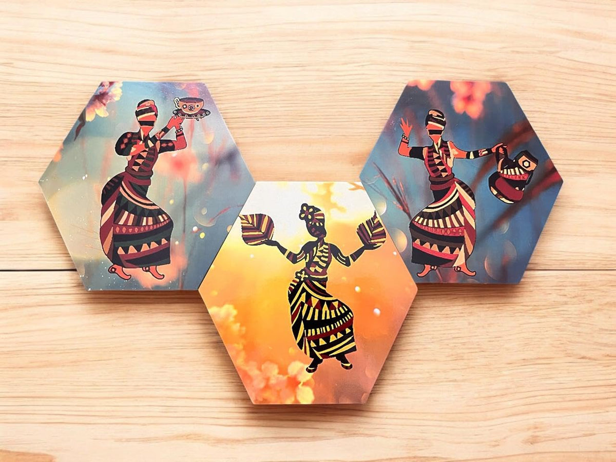 VIBHSA Set of 3 Hexagon Modern Art Dancing Wall decor 3 pieces Textured Painting