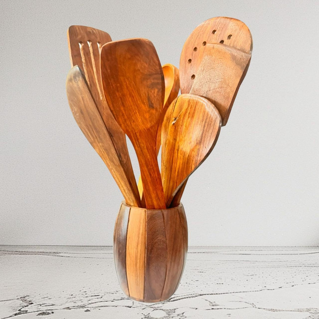 VIBHSA Wood Spoon Set for Cooking Includes Dessert Rice Spoons, Frying Serving Spatula