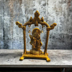 VIBHSA Metal Gold Plated Radha Krishna Idol Sculpture Statue Figurine Decorative Showpiece for Janmashtami Home Decoration Temple and Gift (Size 7 x 5 Inches) (1 Pieces)