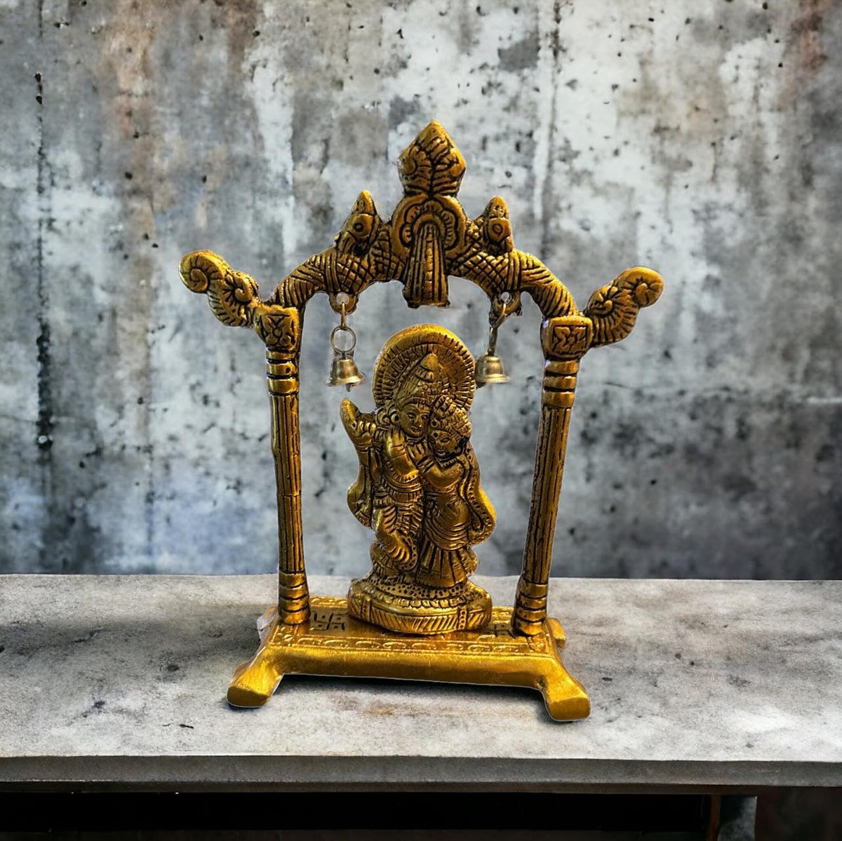 VIBHSA Metal Gold Plated Radha Krishna Idol Sculpture Statue Figurine Decorative Showpiece for Janmashtami Home Decoration Temple and Gift (Size 7 x 5 Inches) (1 Pieces)