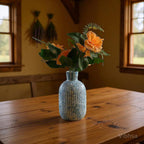 VIBHSA Decorative Ceramic Flower Vase for Home Decor, Blue White Ribbed Textured Vase