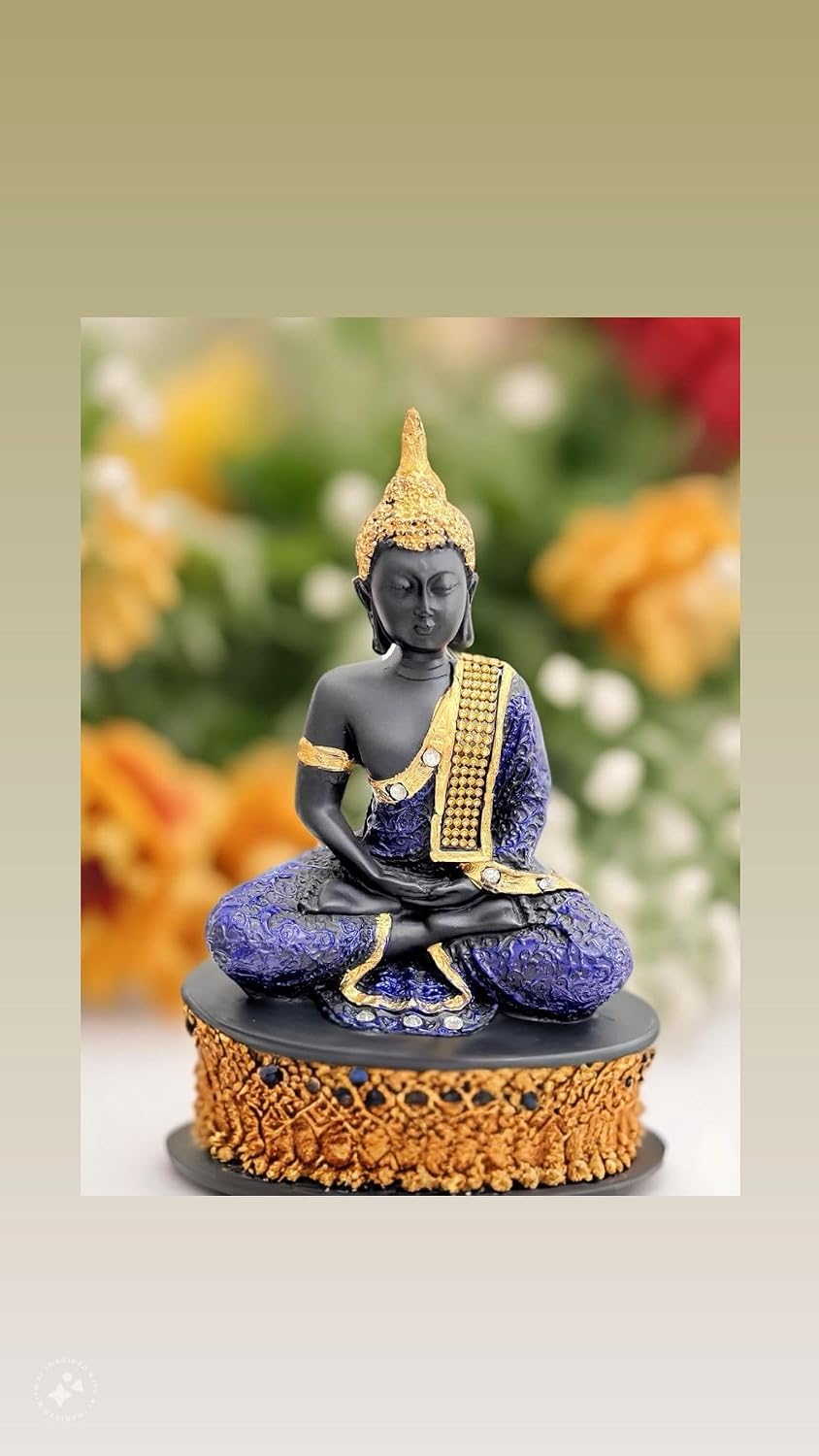 VIBHSA Polyresin Sitting Buddha Idol Statue Showpiece Blue Black for Home Decor Decoration Gift