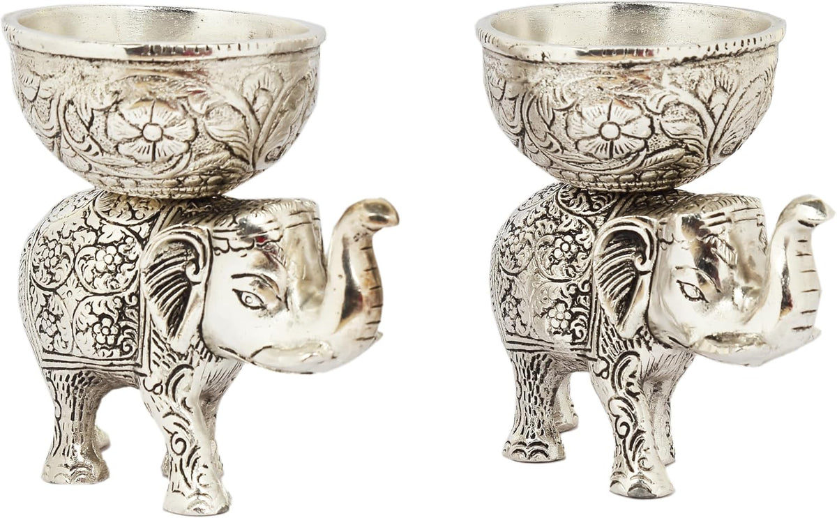 VIBHSA Metal Elephant Dry Fruit Bowl Showpiece Gold Polish for Your Home,Office Table