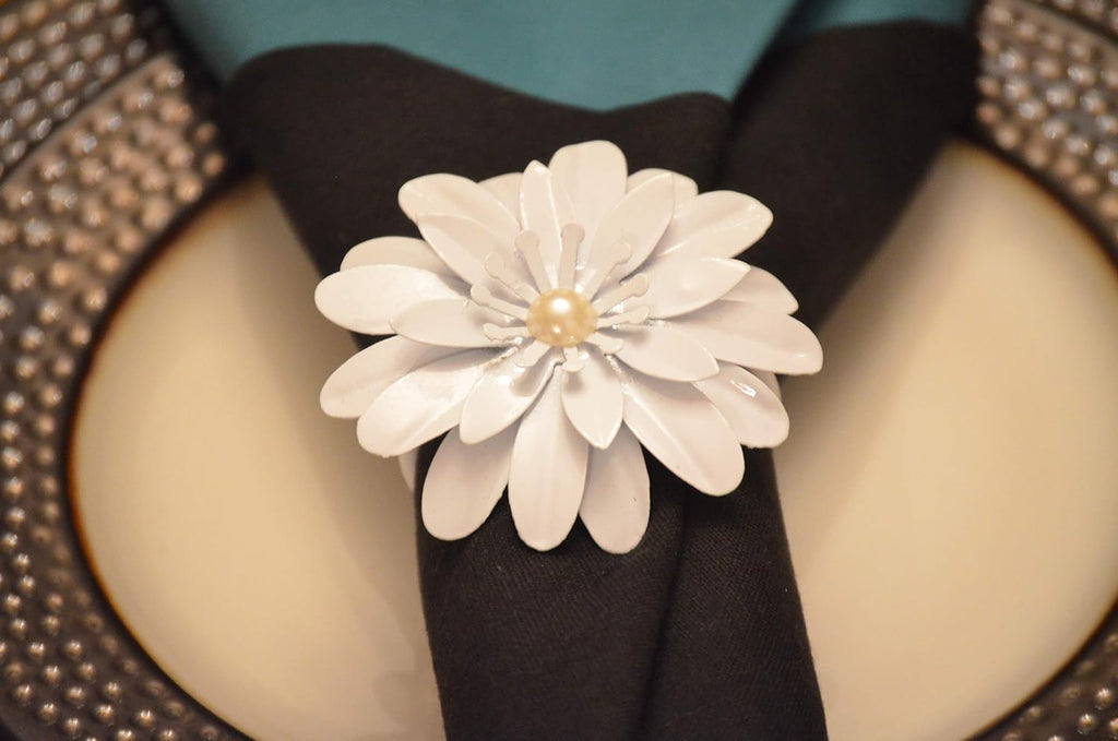 VIBHSA Handcrafted Flower Flower Napkin Rings for Wedding Banquet Birthday Party Napkin Rings Set of 12 (White)