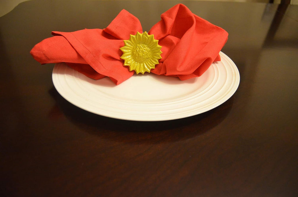 VIBHSA Flower Napkin Rings Set of 4 Handcrafted Décor (Yellow Antique)