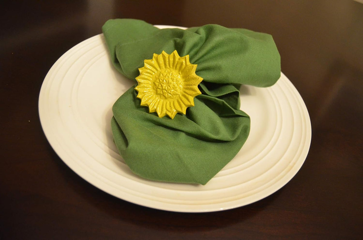 VIBHSA Flower Napkin Rings Set of 4 Handcrafted Décor (Yellow Antique)