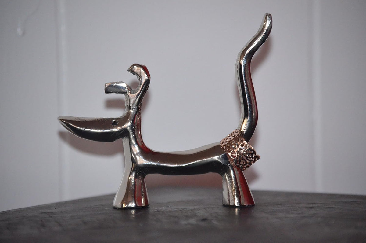 VIBHSA Handmade Dog Ring Holder Modern Look Jewelry Organizer. Engagement Ring Ring Display Holder Stand Silver Cute Ring Holders for Jewelry