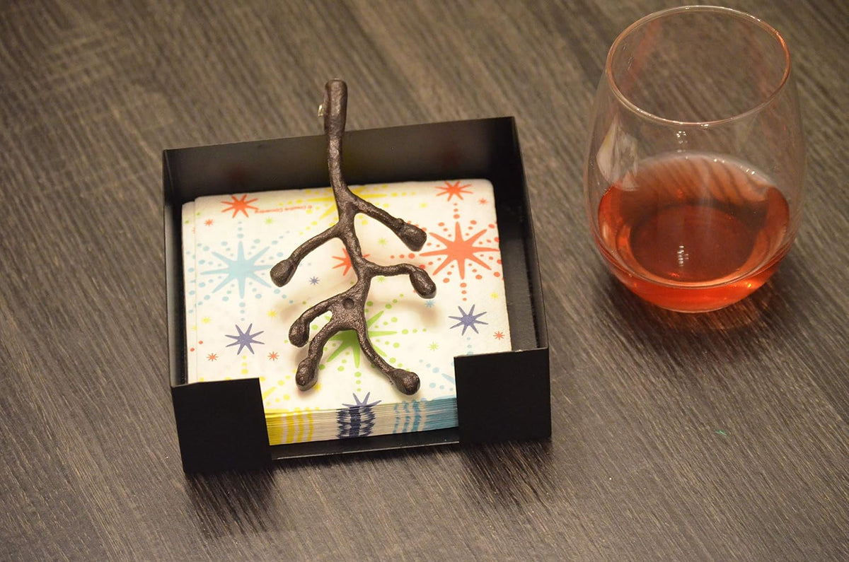VIBHSA Hancrafted Decorative Napkin Holder for Tables Black Olive Branch with Bud