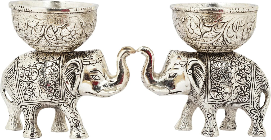 VIBHSA Metal Elephant Dry Fruit Bowl Showpiece Gold Polish for Your Home,Office Table