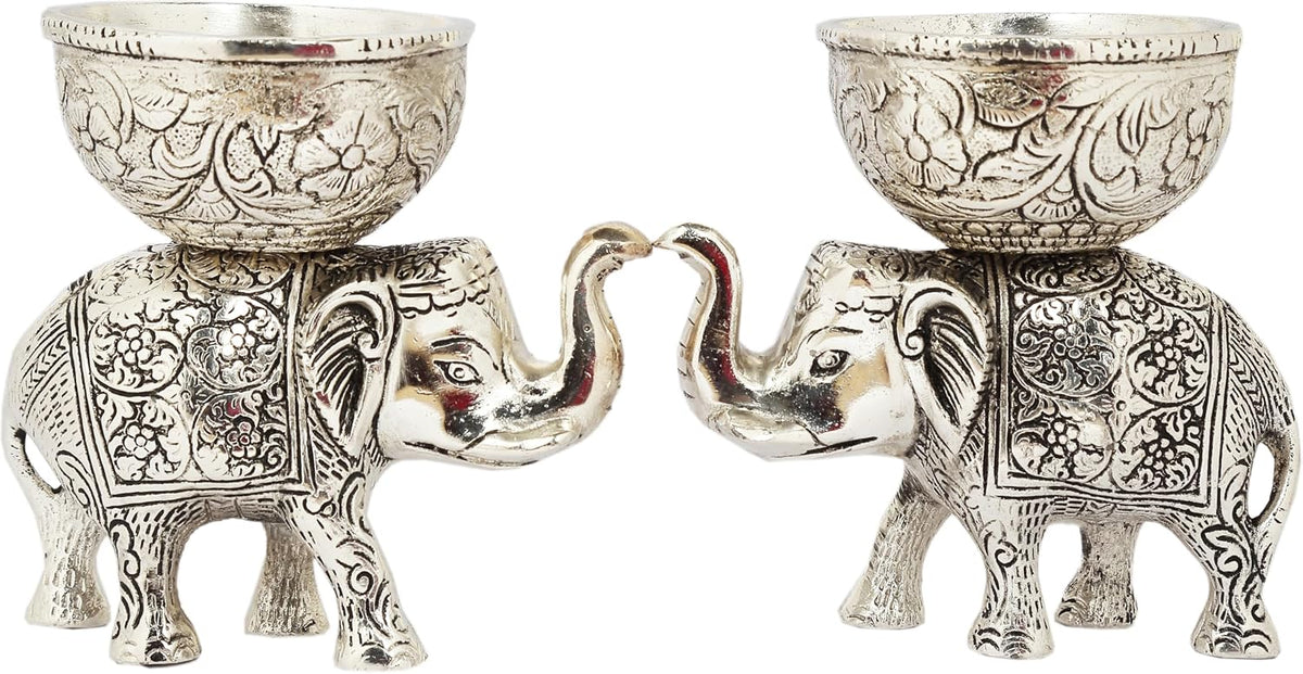 VIBHSA Metal Elephant Dry Fruit Bowl Showpiece Gold Polish for Your Home,Office Table