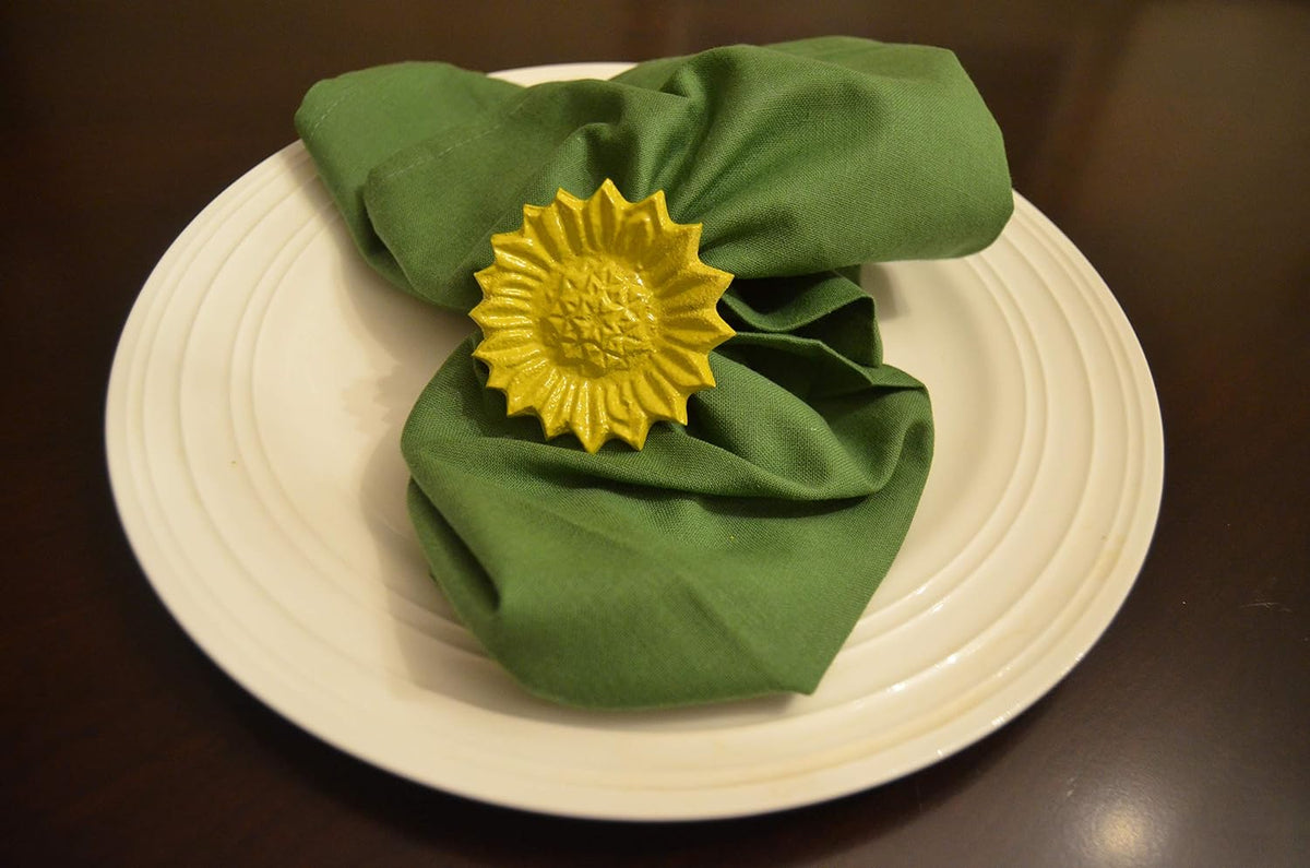 VIBHSA Flower Napkin Rings Set of 4 Handcrafted Décor (Yellow Antique)