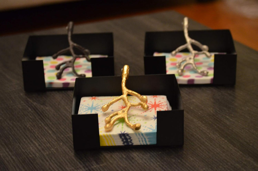 VIBHSA Golden Olive Bud Design Handcrafted Decorative Napkin Holder for Tables