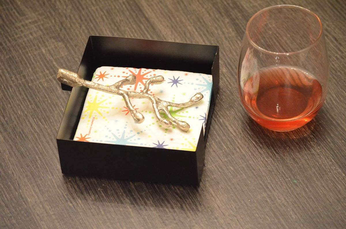 VIBHSA Handcrafted Decorative Napkin Holder for Tables Silver Olive Branch with Bud