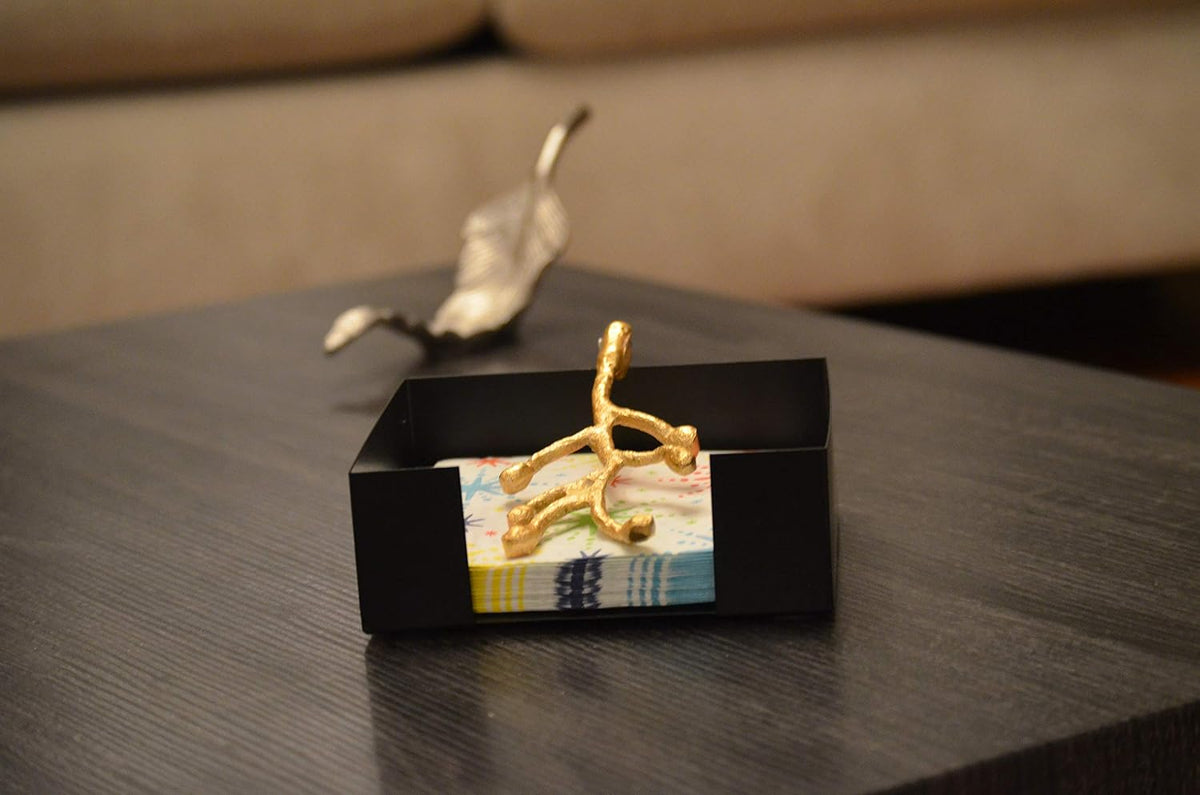 VIBHSA Golden Olive Bud Design Handcrafted Decorative Napkin Holder for Tables