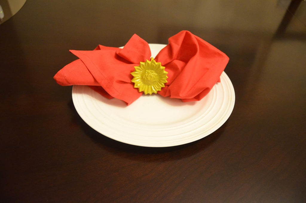 VIBHSA Flower Napkin Rings Set of 4 Handcrafted Décor (Yellow Antique)