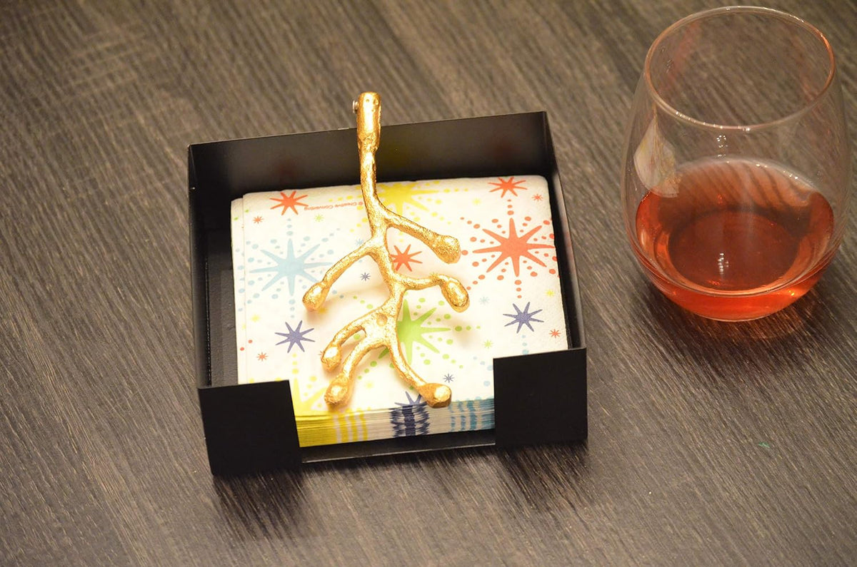 VIBHSA Golden Olive Bud Design Handcrafted Decorative Napkin Holder for Tables