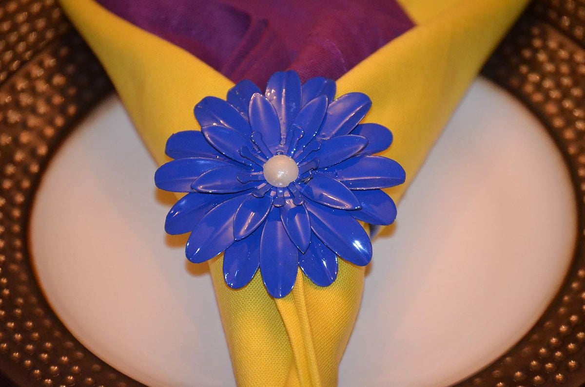 VIBHSA Handcrafted Flower Napkin Rings (Set of 4, Blue)