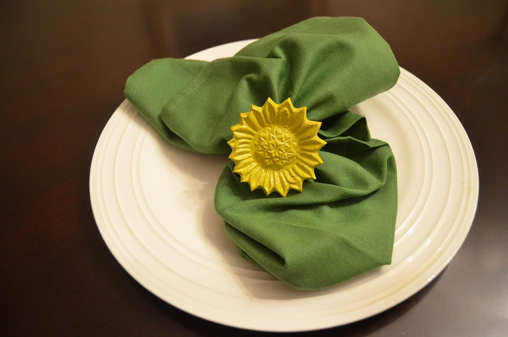 VIBHSA Flower Napkin Rings Set of 4 Handcrafted Décor (Yellow Antique)