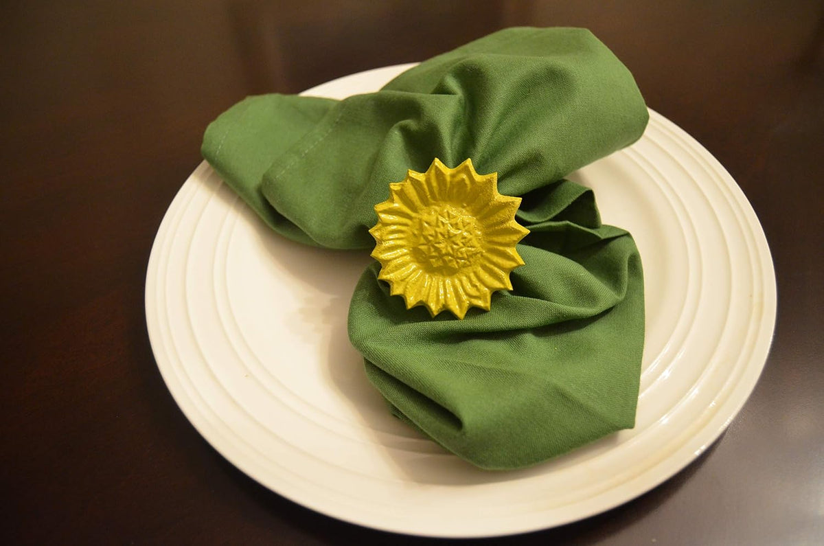 VIBHSA Flower Napkin Rings Set of 4 Handcrafted Décor (Yellow Antique)