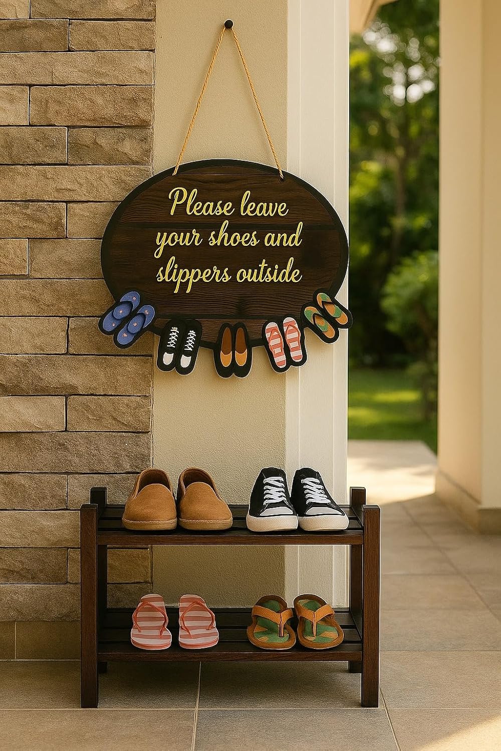 VIBHSA Please Remove Your Shoes Outside Door Hanging Sign Board for Home, Office & Shop Entrance