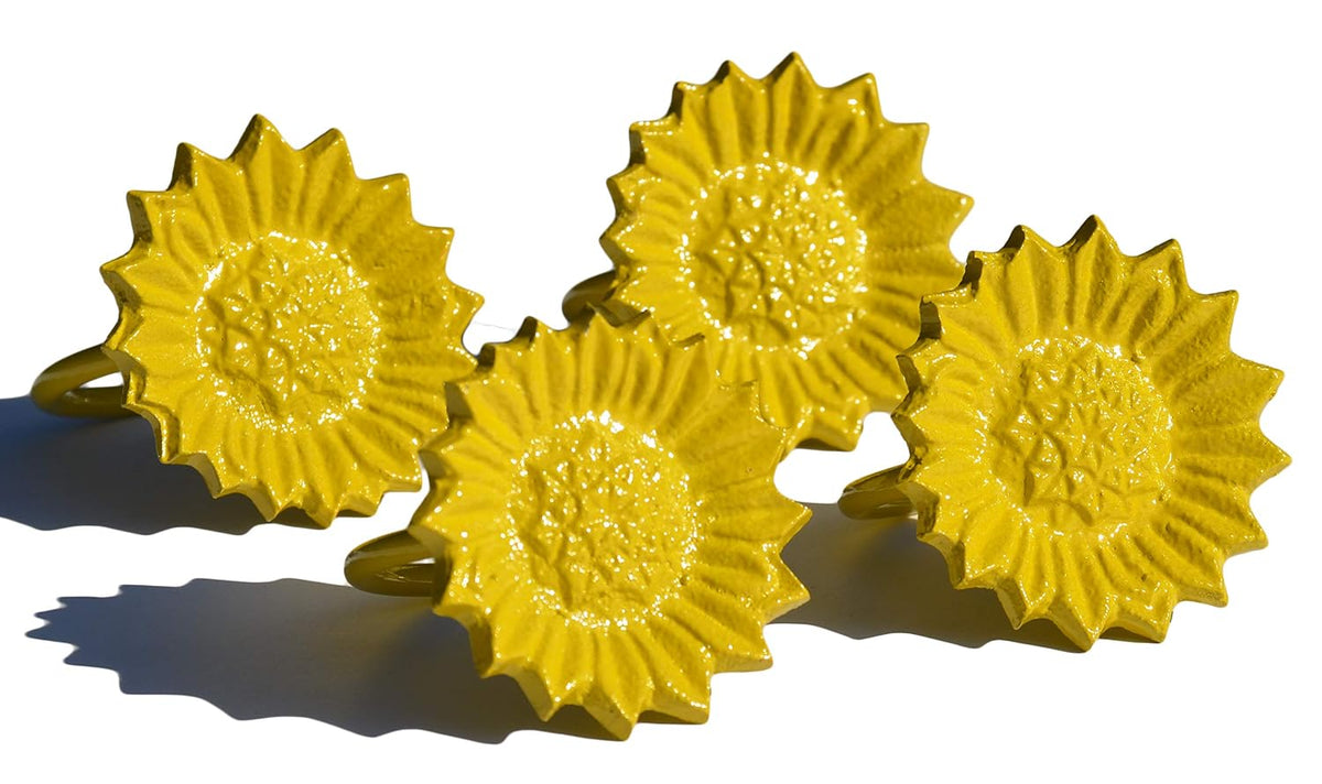 VIBHSA Flower Napkin Rings Set of 4 Handcrafted Décor (Yellow Antique)