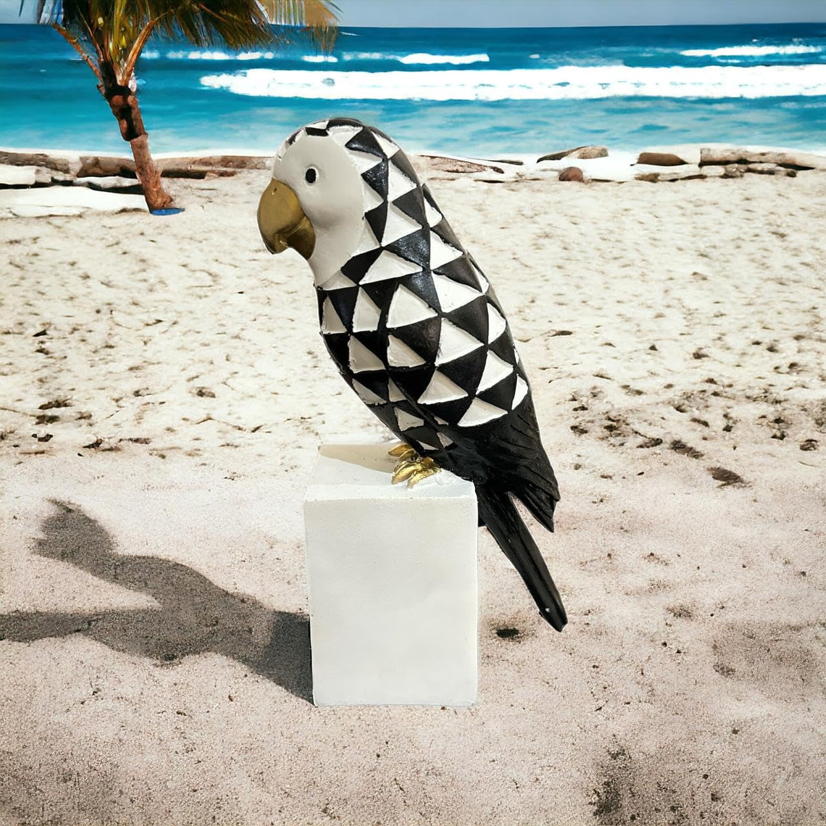 VIBHSA Cockatoo Symphony Geometric Resin Beauty Black & White Showpiece Decorative Showpiece - 11.43 cm