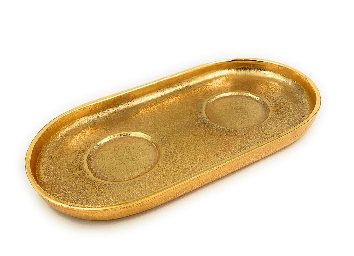 VIBHSA Handcrafted Decorative Tray (Golden, 9.2"x4.5")