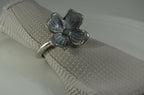 VIBHSA Handcrafted Decorative Flower Napkin Rings Set of 4. Flowers with Silver Antique Finish Decorations