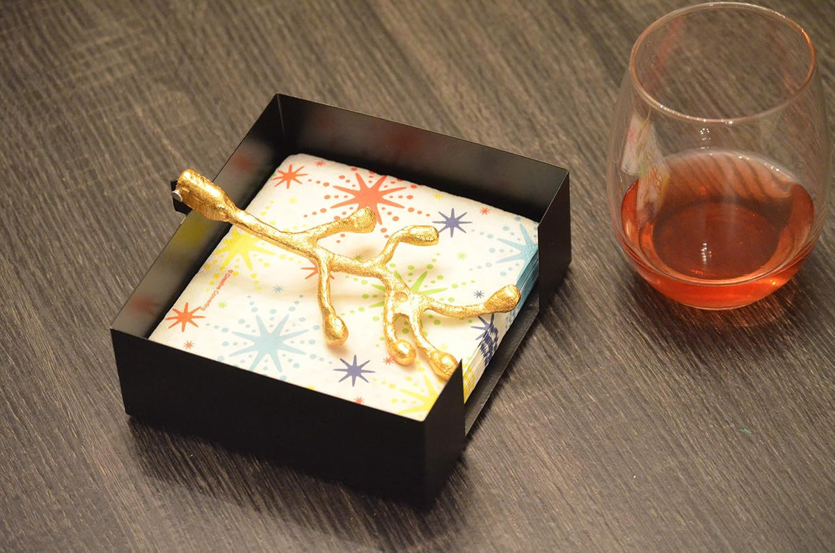 VIBHSA Golden Olive Bud Design Handcrafted Decorative Napkin Holder for Tables