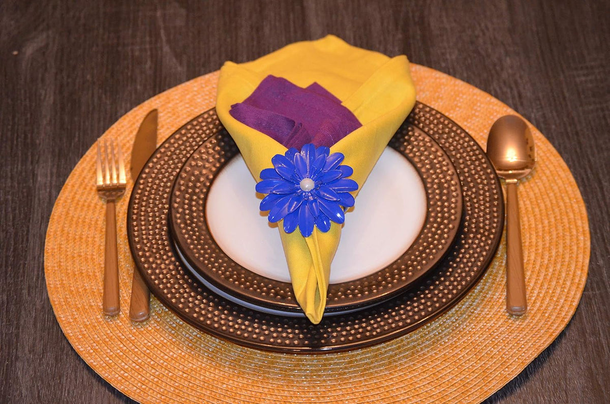VIBHSA Handcrafted Flower Napkin Rings (Set of 4, Blue)