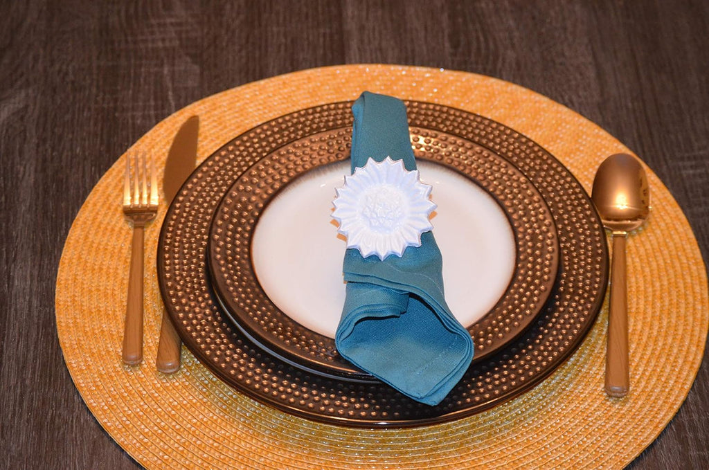 VIBHSA Flower Napkin Rings Set of 4 Handcrafted Décor (White Antique)