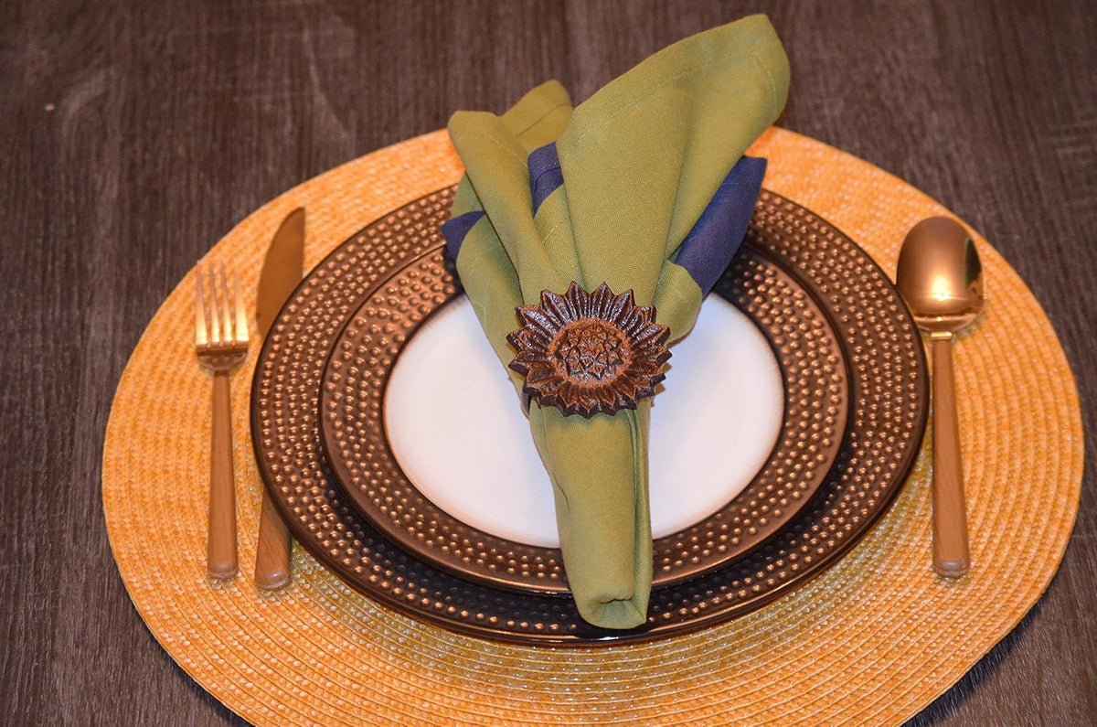 VIBHSA Flower Napkin Rings Set of 4 Handcrafted Wedding Décor (Copper Antique)