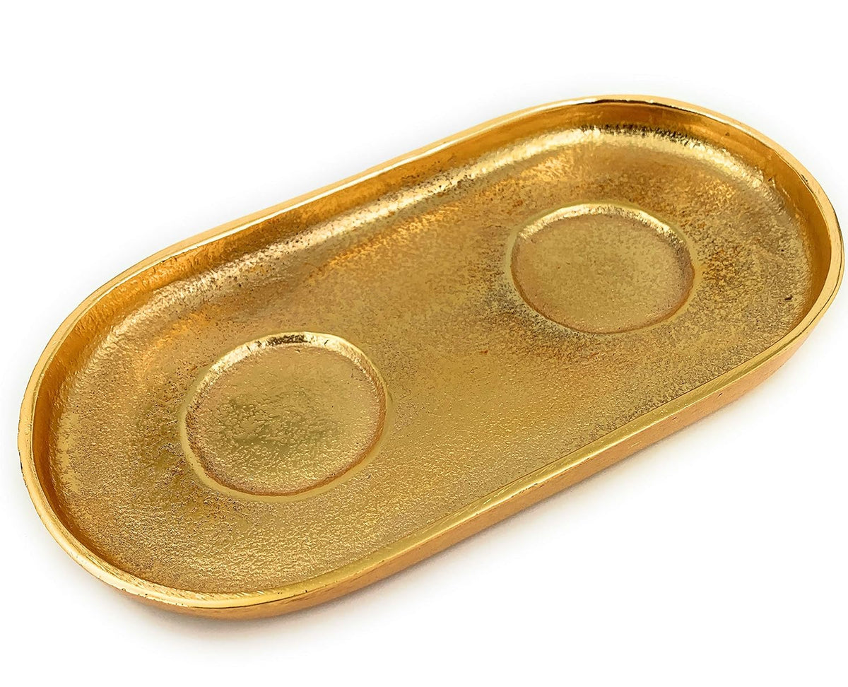 VIBHSA Handcrafted Decorative Tray (Golden, 9.2"x4.5")