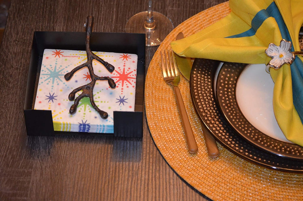VIBHSA Hancrafted Decorative Napkin Holder for Tables Black Olive Branch with Bud