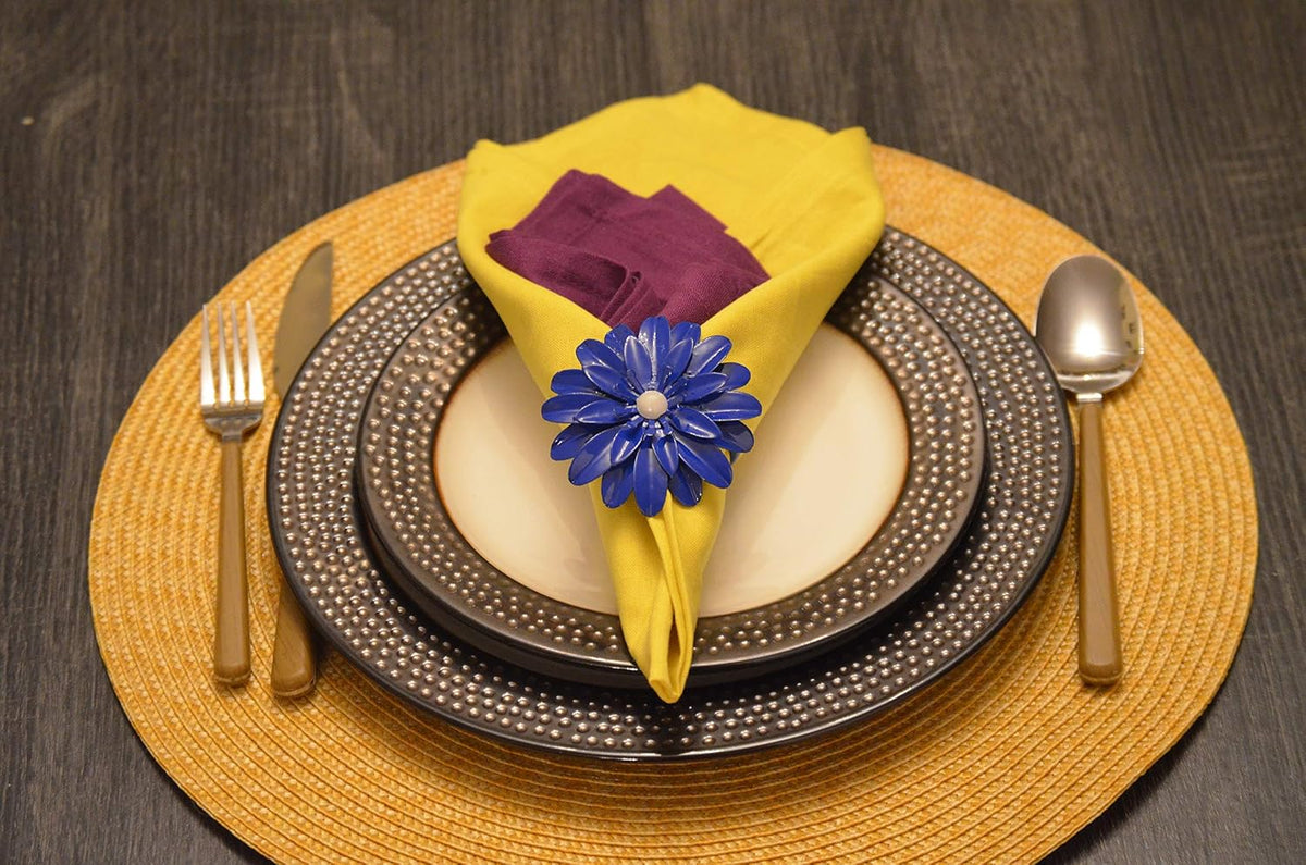 VIBHSA Handcrafted Flower Napkin Rings (Set of 4, Blue)