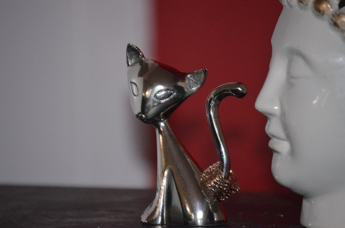 VIBHSA Cat Ring Holder Modern Jewelry Organizer (5.4 oz, 2.3" Tail)
