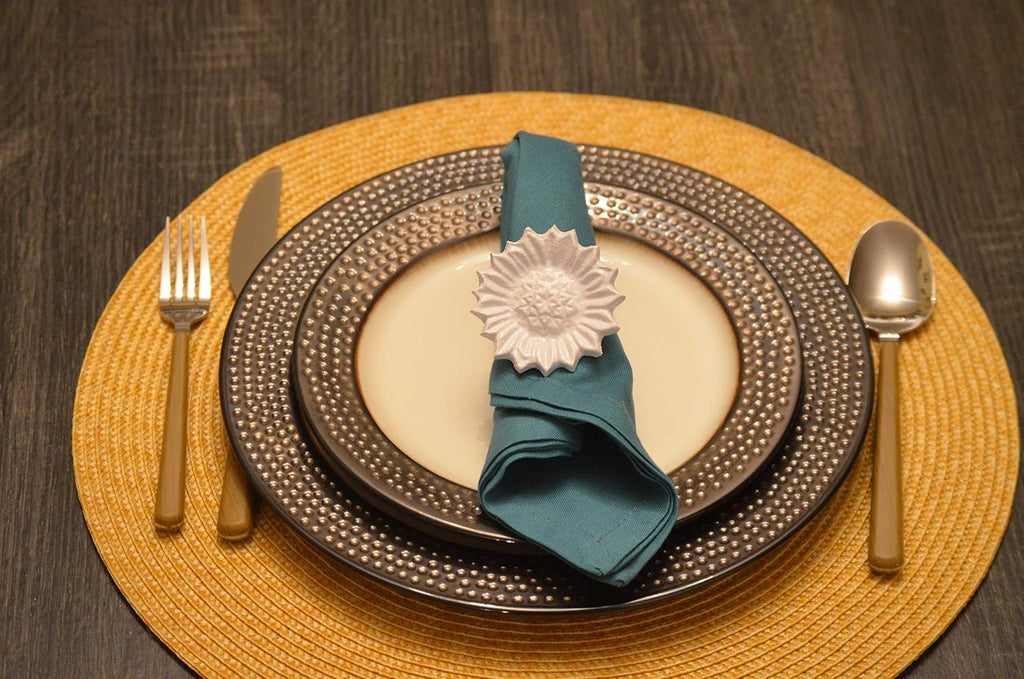 VIBHSA Flower Napkin Rings Set of 4 Handcrafted Décor (White Antique)