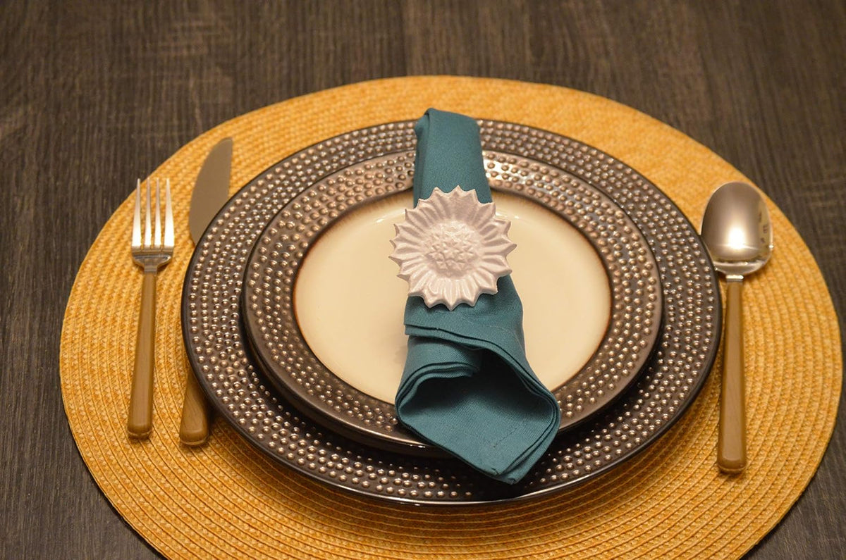 VIBHSA Flower Napkin Rings Set of 4 Handcrafted Décor (White Antique)