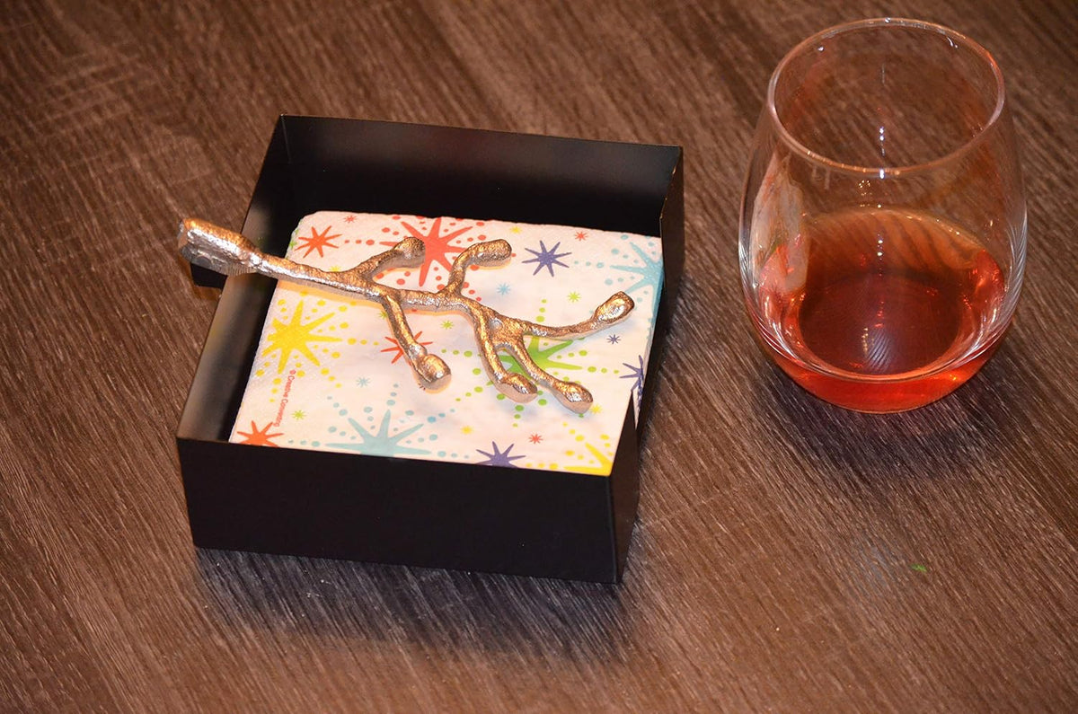 VIBHSA Handcrafted Decorative Napkin Holder for Tables Silver Olive Branch with Bud