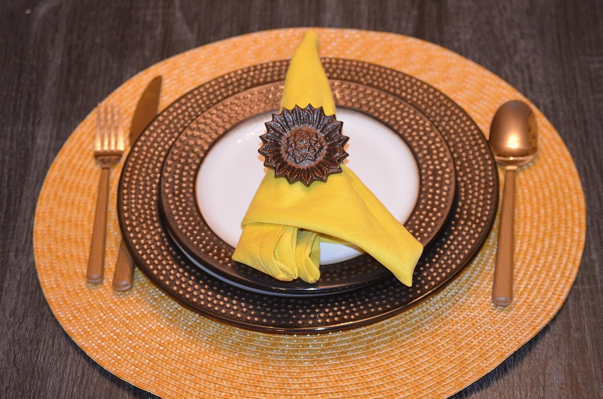 VIBHSA Flower Napkin Rings Set of 4 Handcrafted Wedding Décor (Copper Antique)