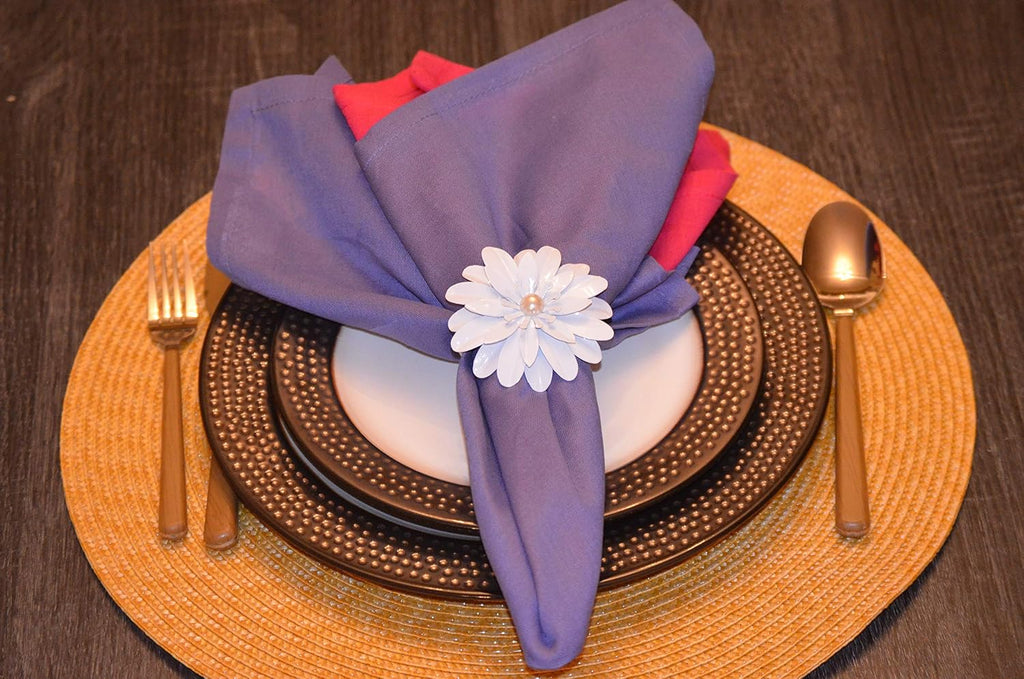VIBHSA Handcrafted Flower Flower Napkin Rings for Wedding Banquet Birthday Party Napkin Rings Set of 12 (White)
