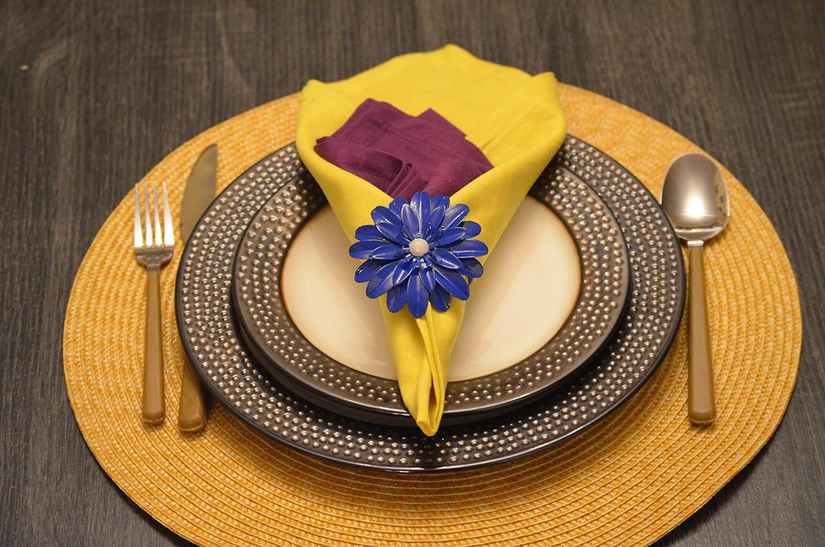 VIBHSA Handcrafted Flower Napkin Rings (Set of 4, Blue)