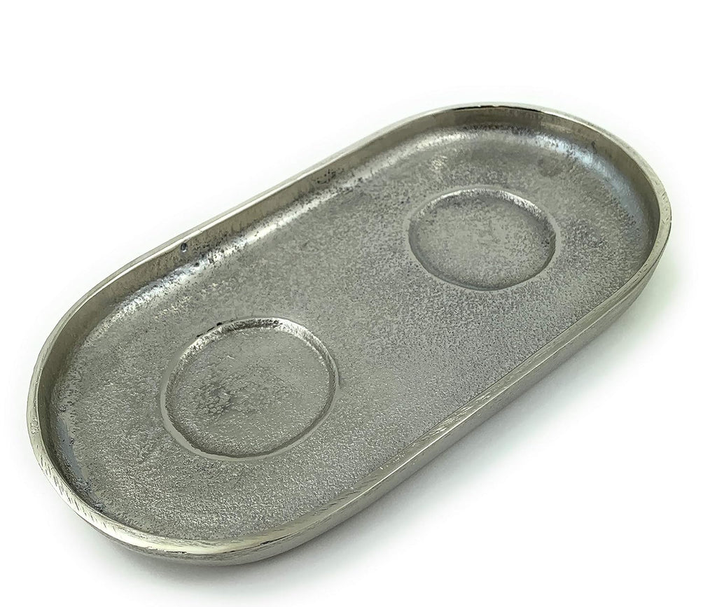 VIBHSA Handcrafted Decorative Tray (Silver Rustic Finish, 9.2"x4.5")