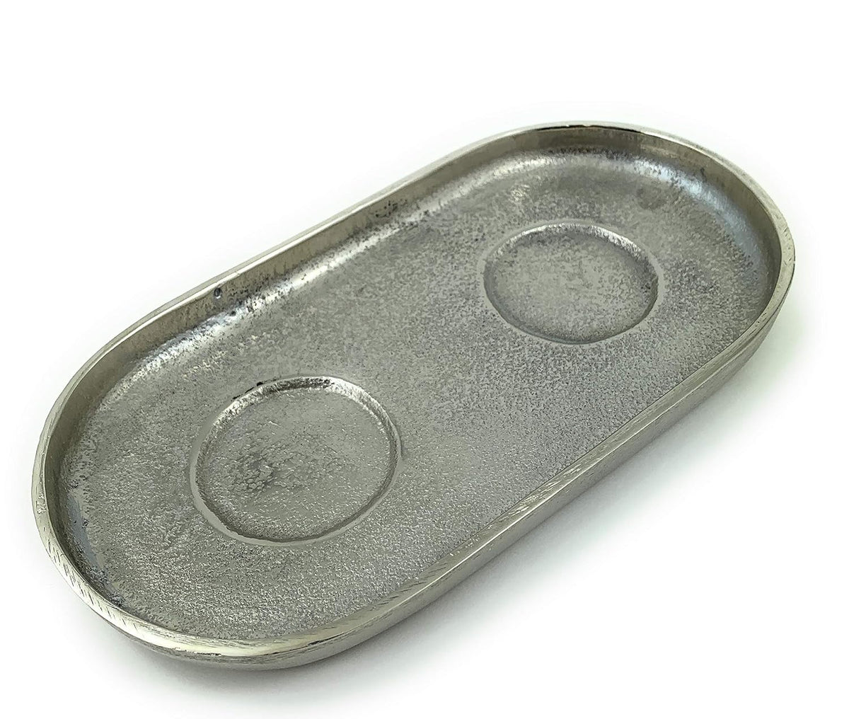 VIBHSA Handcrafted Decorative Tray (Silver Rustic Finish, 9.2"x4.5")