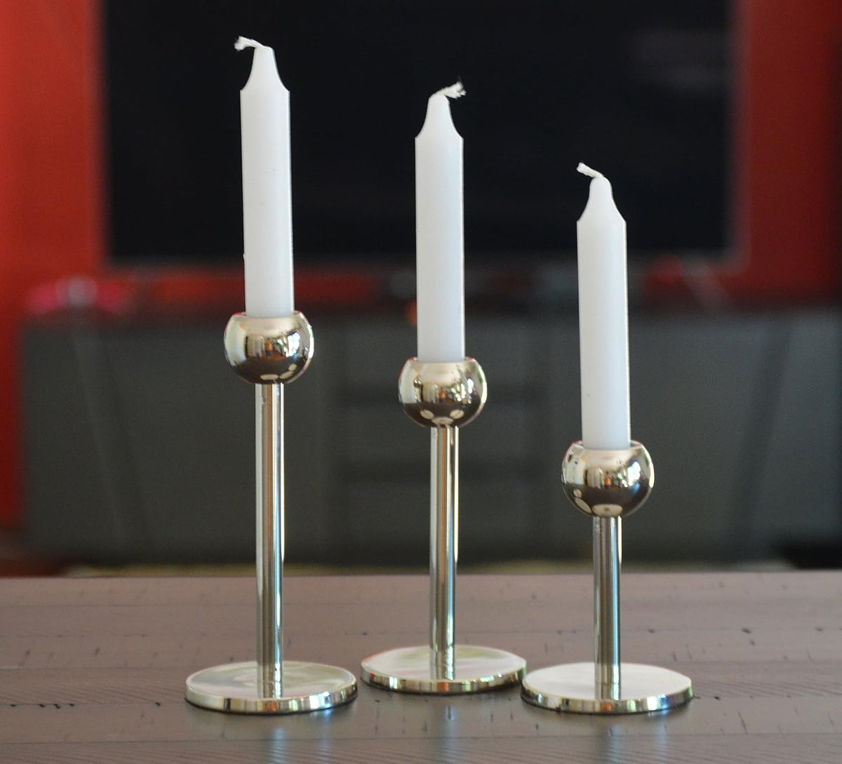 VIBHSA Handmade Candle Holders Set of 3 Home & Table Decor, Festive Decor (Silver Finish Candle Holders Pillar)