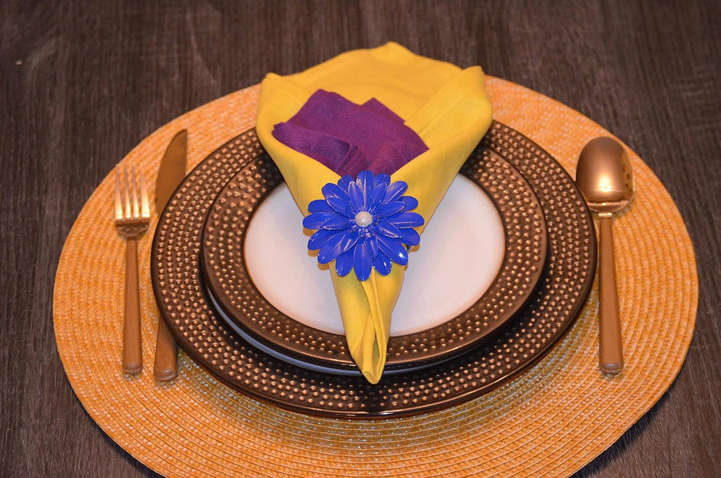 VIBHSA Handcrafted Flower Napkin Rings (Set of 4, Blue)